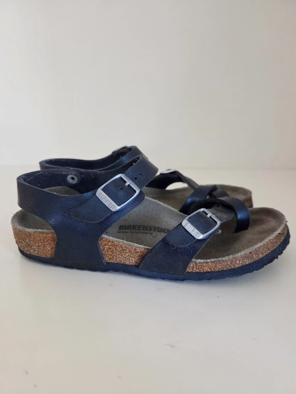 Birkenstock Kids Taurmina Navy Leather Strap Sandals Size 2Y